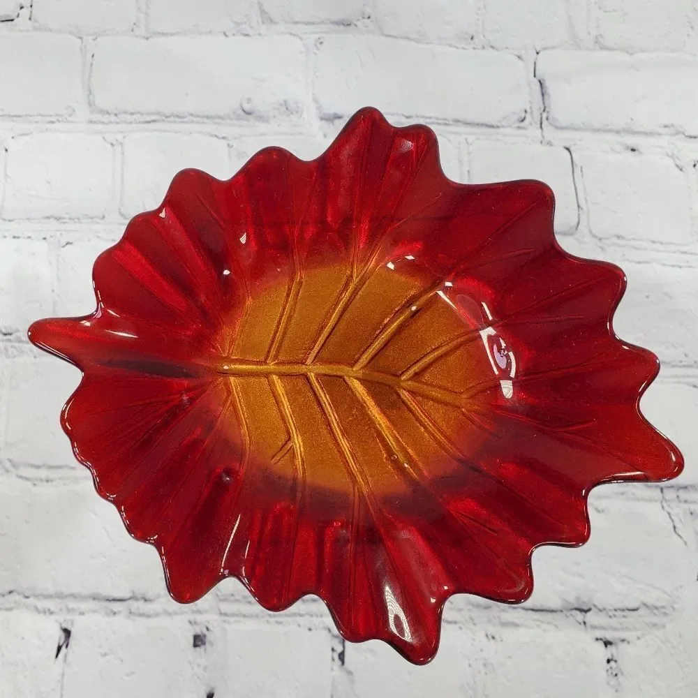 🩵Partylite Red & Gold Indian Summer Pillar Candle Tray - Picture 9 of 10